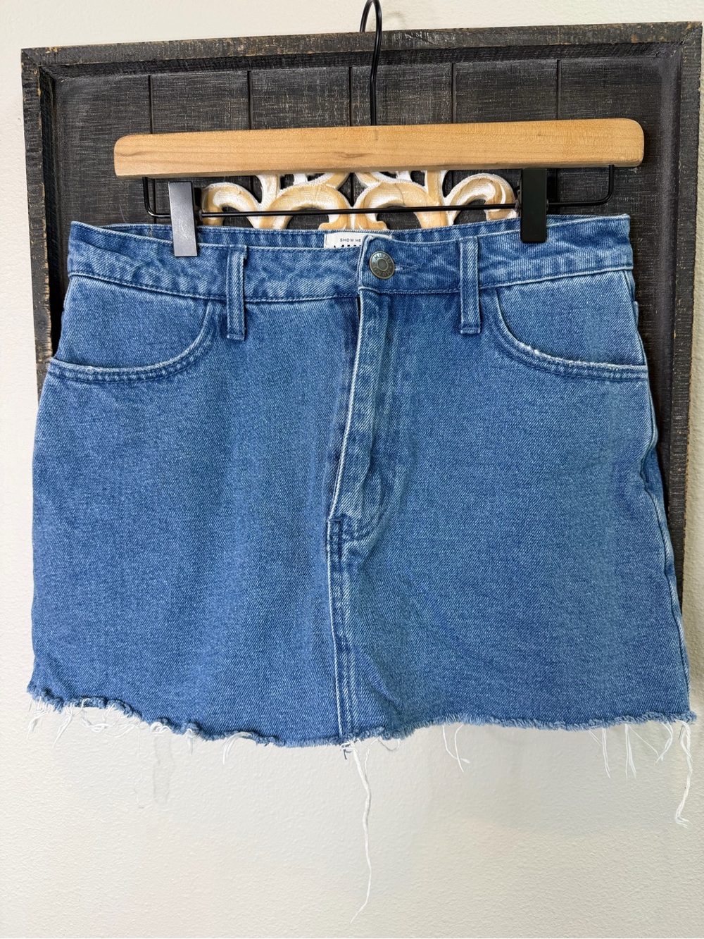 Show Me Your MuMu Denim Mini Blue Skirt/Skort/Shorts with Raw Hem size 27